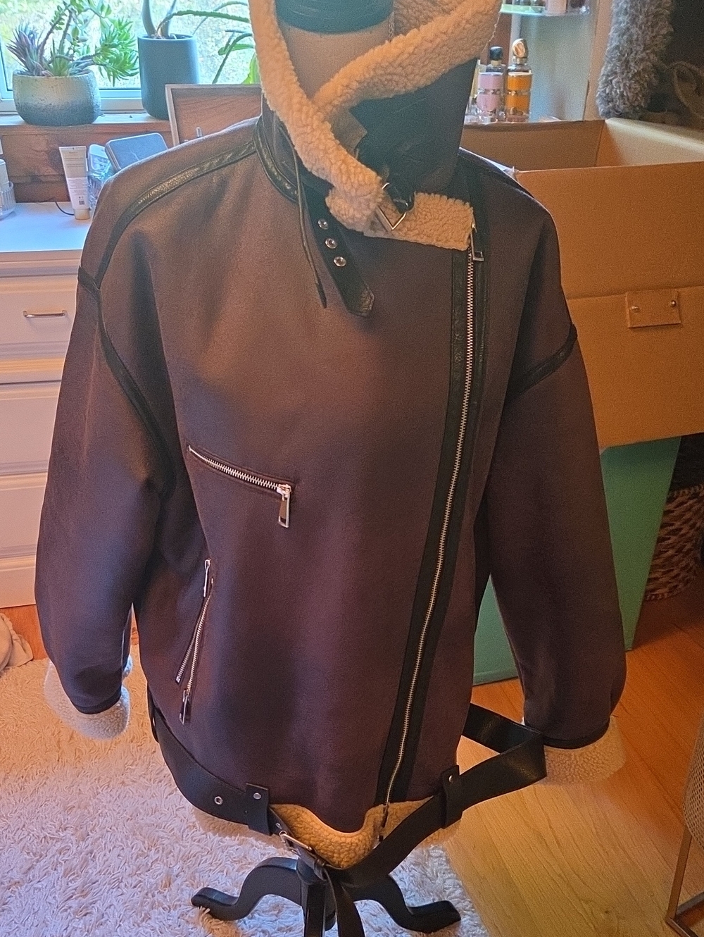 Shearling-Lined Aviator Jacket - Brown Xxl